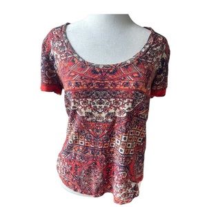 Women’s Size Small Lucky Brand |  Round Neck Lightweight Aztec Print Top